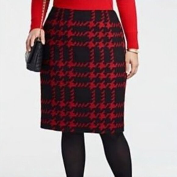 Talbots Womens Size 16 Wool Red Black Houndstooth Skirt Academia Office Siren - Picture 5 of 10